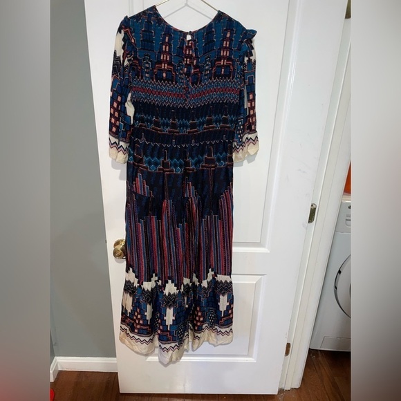 ba&sh Blue and White Smocked Mandie Midi Dress XS - Picture 14 of 16